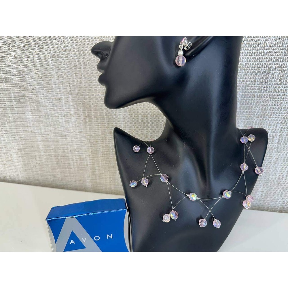 Avon 2004 Pink AB Floating Bead Necklace & Earring Set Vintage - 039/1 (30)